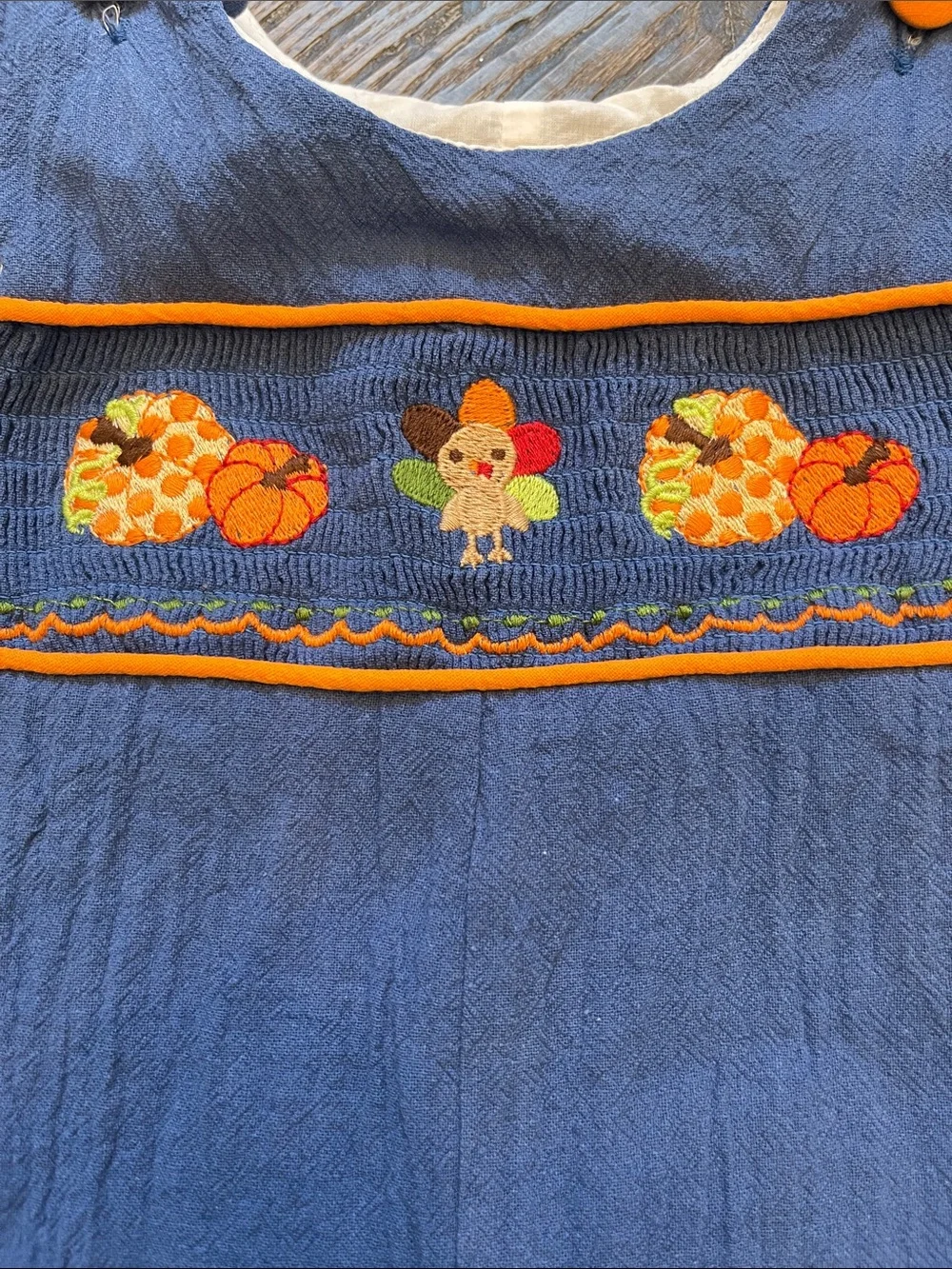 Lil Cactus Blue Baby Thanksgiving Smocked Romper